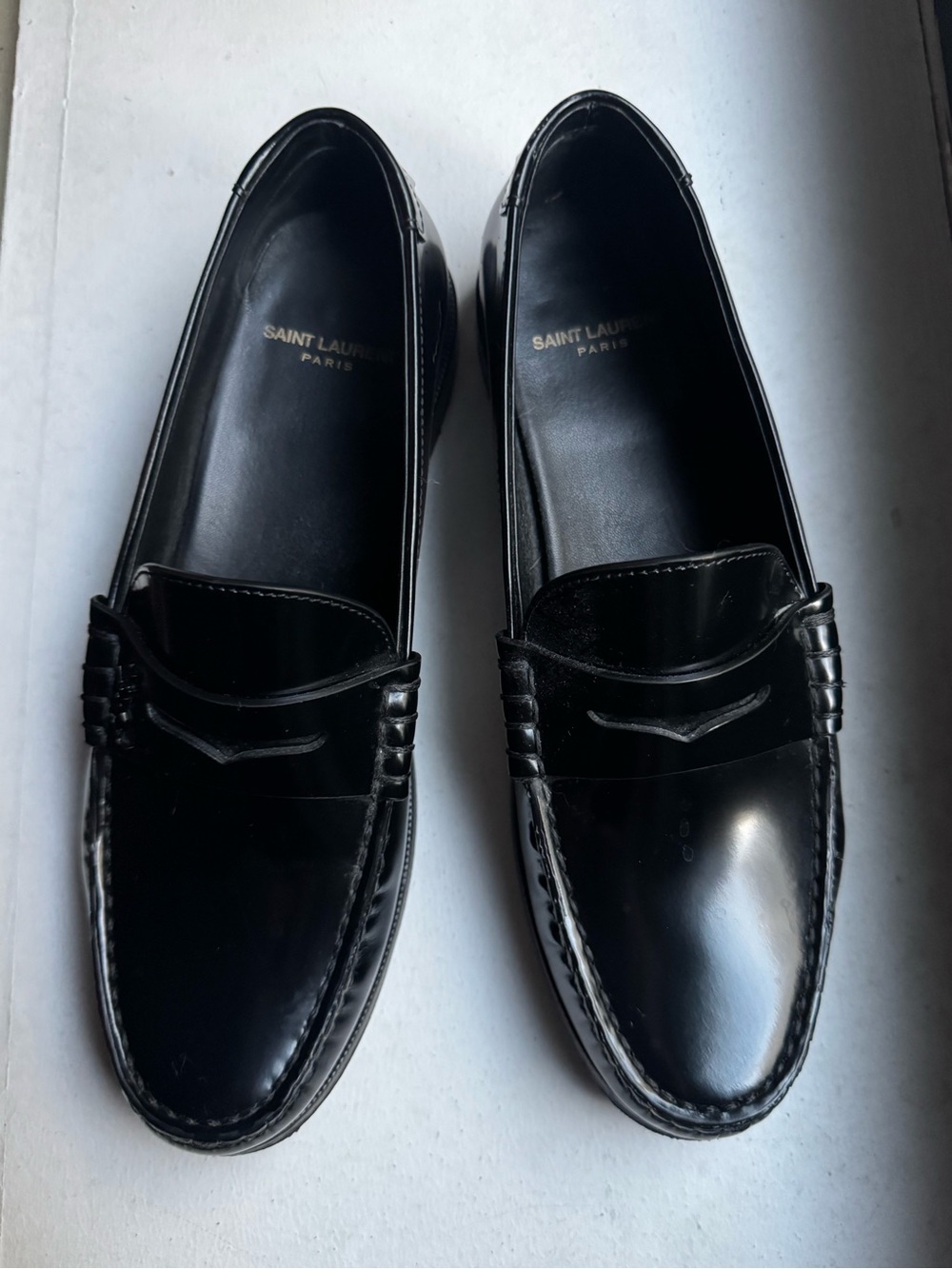 Saint Laurent Black Patent Leather Penny Loafers
